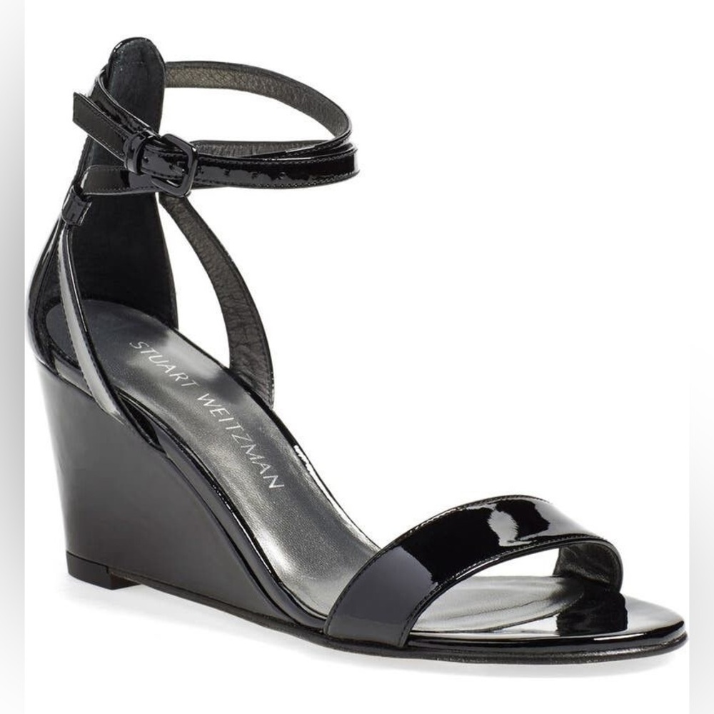 Stuart Weitzman Black Wedge Sandals
